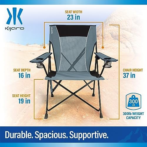 Kijaro Portable Camping Chairs - Enjoy the Outdoors with a Versatile Folding Sports Chair for Outdoor & Lawn - Dual Lock Feature Locks Position – Hallet Peak Gray