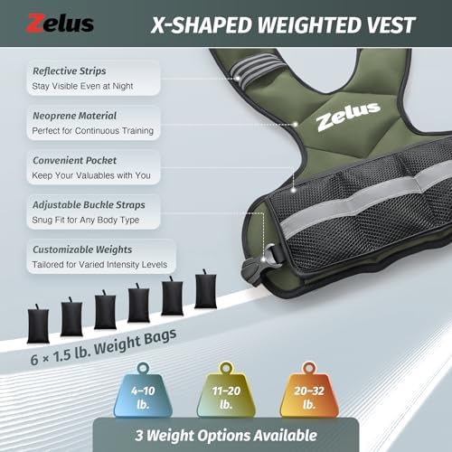 ZELUS Weighted Vest for Men and Women | 4-10lb/11-20lb/20-32lb Vest with 6 Ironsand Weights for Home Workouts | Adjustable Body Weight Vest Exercise Set for Cardio and Strength Training