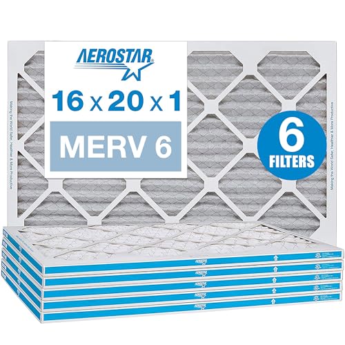 Aerostar 16x20x1 MERV 6 Pleated Air Filter, AC Furnace Air Filter, 6 Pack (Actual size 15 3/4"x 19 3/4" x 3/4")