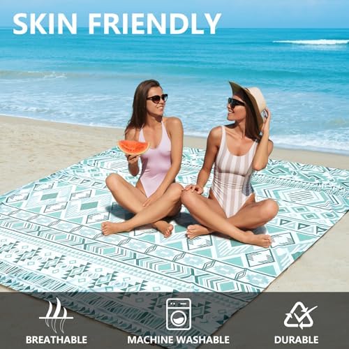 Beach Blanket Waterproof Sandproof Beach Mat 79" X 83" /10'x9'for 2-8 Adults Quick Drying Outdoor Picnic Mat Beach Accessories for Travel, Camping, Hiking