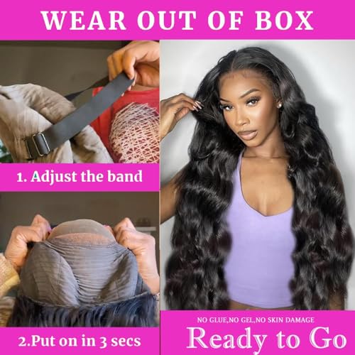 IUPin 250% Density 28 Inch Glueless Wigs Human Hair Pre Plucked with Baby Hair 13x6 Wear and Go Body Wave Human Hair Lace Front Wigs for Black Women 13x6 HD Transparent Frontal