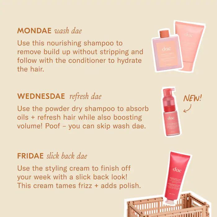 DAE Hair Tool Box (3-In-1 Styling Cream, Fairy Duster Dry Shampoo, Signature Shampoo & Signature Conditioner)