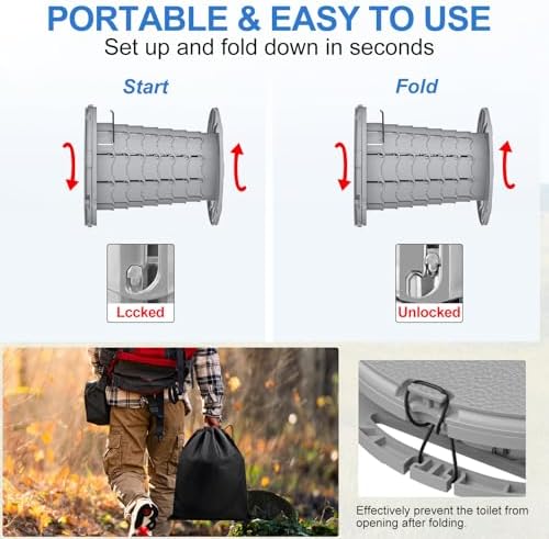 BLIKA Upgraded Retractable Portable Toilet with Cushion, 300LBS Adjustable Height Folding Toilet with Paper Holder, Travel Toilet Portable Camping Toilet, Soft Portable Toilet for Camping/Car