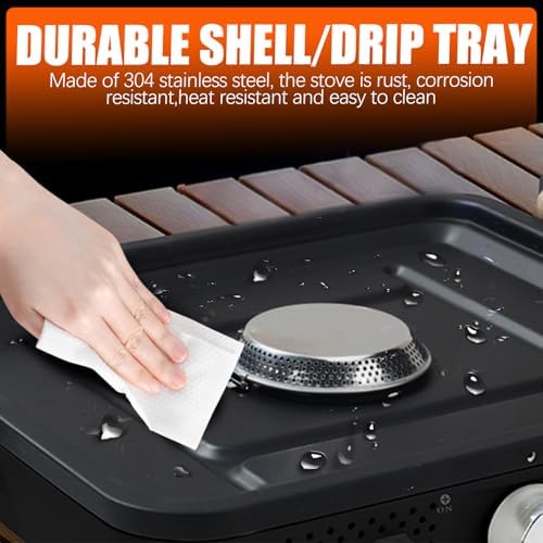 2 Burner Propane Stove with Grill, 18,000 BTU, Portable Camping Stove, Foldable Camp Stove, Gas Stove with 2 Adjustable Burners, Piezo Ignition & Easy Carrying Handle (Black)