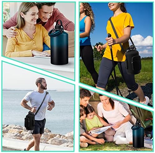 1 Gallon Water Bottle Stainless Steel - 128oz Insulated Flask Water Bottle with Sleeve Strap, Big Water Jug with Straw & Spout Lid, Gym Camping Gallon Water Bottle w/Paracord Handle, protective Boot