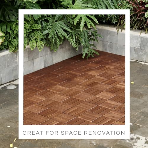 10 Pcs Interlocking Deck Tiles, Patio Flooring - Outdoor Waterproof Acacia Wood Tiles for All Weather Use - Balcony, Backyard, Indoor & Outdoor (Dark Brown, 10 Pcs - 12.1 Square Ft)
