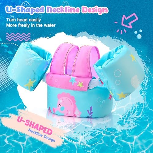 NEMONE Toddler Swim Vest for 22-70 lbs Kids Floaties Swim Jacket with Arm Water Wings for Girls Boys 2 3 4 5 6 7 Years Old Sea Beach Pool