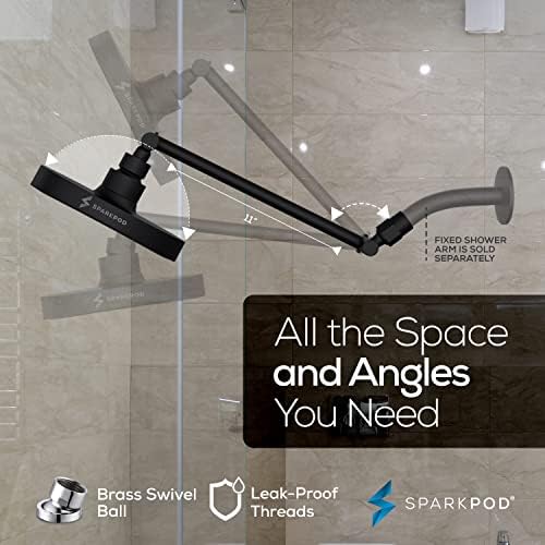 SparkPod Round Rain Shower Head with Extension Arm - Height Adjustable Shower Head with High Pressure Performance - Easy 1-Minute Installation (11" Arm Extension, Midnight Black Matte)
