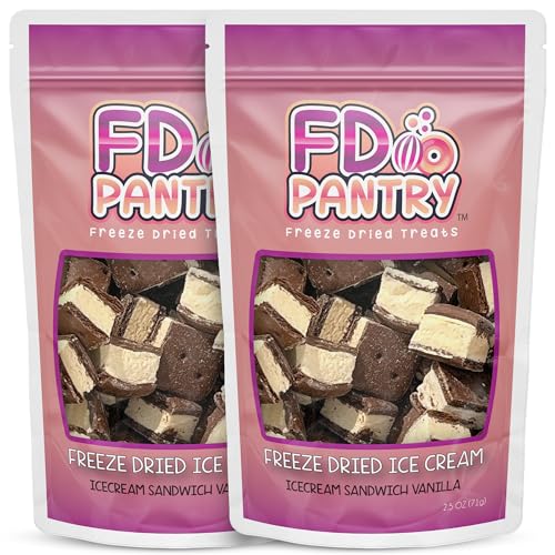 Freeze Dried Ice Cream Sandwich Bites, 2 Pack, Vanilla, Crunchy & Sweet Snack, 2.5 oz, Dehydrated, Resealable Gift Bag