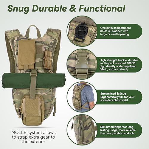 MARCHWAY Tactical Molle Hydration Pack Backpack with 3L TPU Water Bladder, Military Daypack for Cycling, Hiking, Running, Climbing, Hunting, Biking