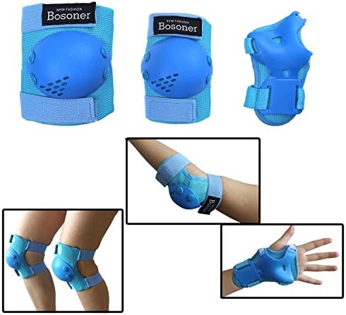BOSONER Kids/Youth Knee Pads Elbow Pads Wrist Guards Set for 3-15 Years, Child Protective Gear Set for Roller Skates, Cycling, BMX Bike, Skateboard, Inline Skating, Scooter Riding Sports…