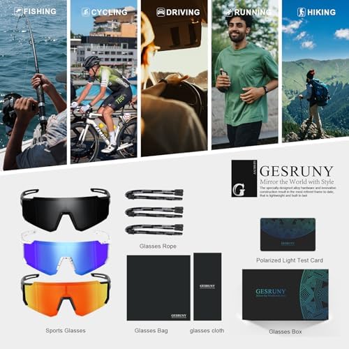 Polarized Sport Sunglasses for Men and Women, Lightweight TR90 Sun Glasses with UV Protection for Cycling Running