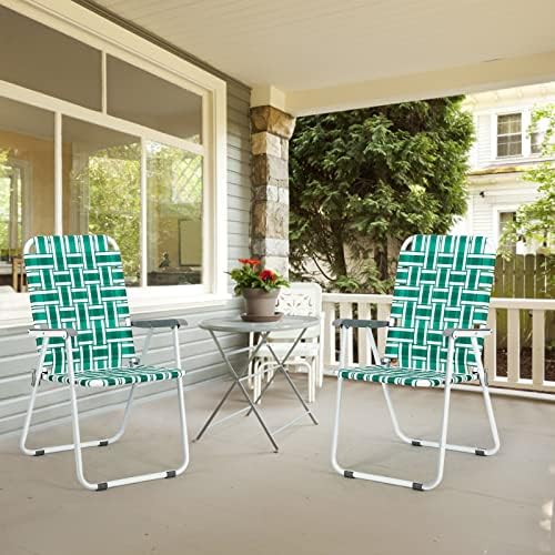 VINGLI Patio Lawn Webbed Folding Chairs Set of 2, Outdoor Beach Chair Portable Dining Chair for Yard, Garden (Green, Classic)