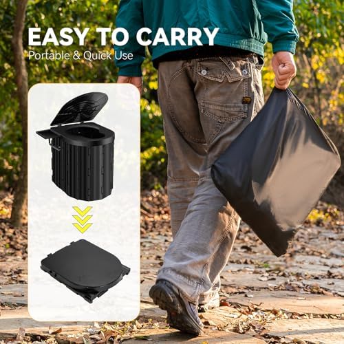 Portable Toilet, Upgraded 15'' Camping Toilet for Adults with Lid, Folding Toilet with Removable Paper Holder, Travel Portable Potty for Camping, Hiking, Roadtrip, Tent, Truck Drivers