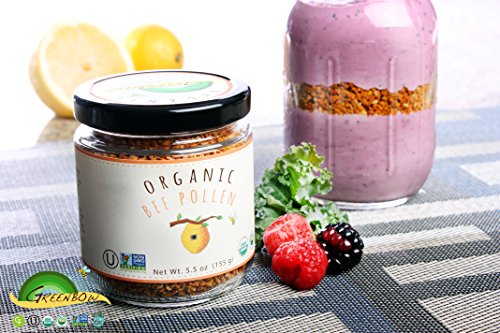 Greenbow Organic Bee Pollen - 100% USDA Certified Organic, Non-GMO, Halal, Kosher Certified, Pure & Natural Bee Pollen - Superfood Packed with Proteins, Vitamins & Minerals - Gluten Free - 155g