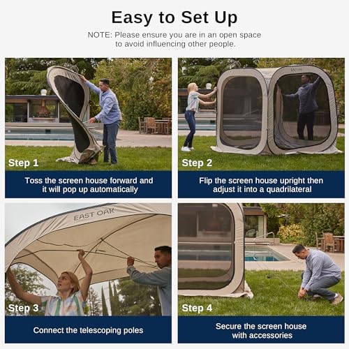 EAST OAK Screen House Tent Pop-Up, Portable Screen Room Canopy Instant Screen Tent 4 x 4 FT with Carry Bag for Patio, Backyard, Deck & Outdoor Activities, Beige