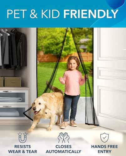 FLUX Magnetic Screen Door - Self-Closing, Pet-Friendly, Durable Polyester Mesh Screen Door with Powerful Magnetic Attachments, Keeps Bugs Out, Fits Sliding Doors and Standard Doors up to 36" x 78"