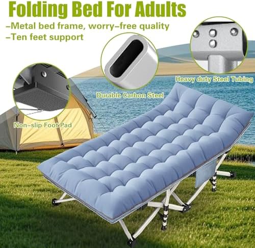 XXL Camping Cots Oversize Cots for Adults Extra Large Cots for Sleeping with Mattress Heavy Duty Camping Bed with Carry Bag Folding Cot for Hiking Camping Indoor Office Nap Vacation Easy to Set up