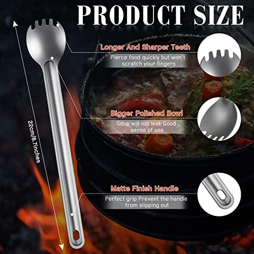 4 Pieces Titanium Long Handle Spork and Spoon Ultralight Portabale Flatware 8.7 Inch Soup Spoon Camping Spork for Outdoor Camping Backpacking Hiking Travel Picnic Tableware (Silver)