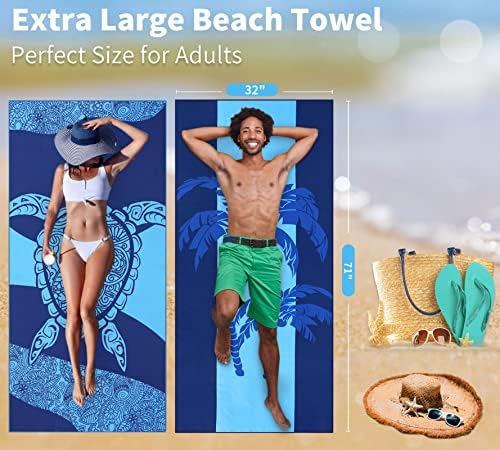 6 Pack Lightweight Thin Beach Towel Oversized 71"x32" Big Extra Large Microfiber Sand Free Towels for Adult Quick Dry Travel Camping Beach Accessories Gift Turtles Tie Dye Coconut Tree Mandala Stripe