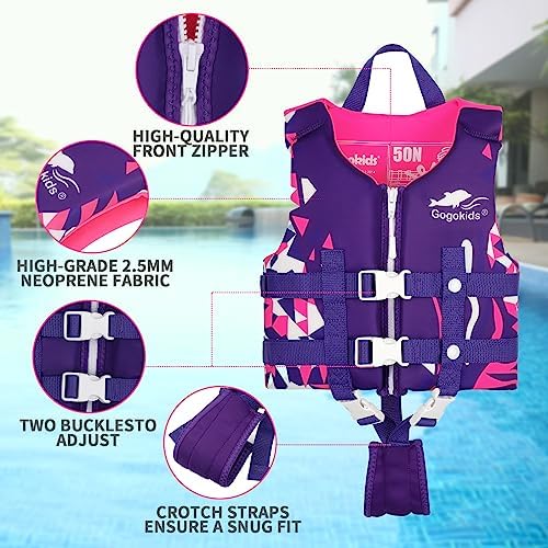 Gogokids Toddler Swim Vest, Kids Float Jacket for 20-30-40-50 lbs Girls and Boys, Float Swimwear with Duel Adjustable Safety Strap, for 2-9 Year Old Children