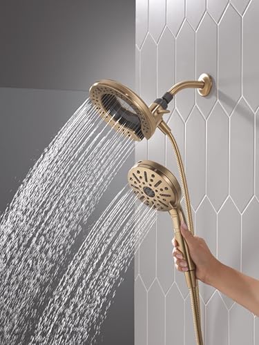 Delta Faucet 6-Setting In2ition 2-in-1 Dual Shower Head with ProClean Spray, Gold Round Shower Head with Hose, Hand Held, Champagne Bronze 75655CZ