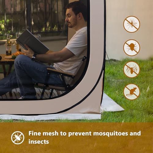 Pop Up Tent,Portable Canopy Tent with Mesh Mosquito Net, Screen House Room Canopy Shade Screen Tent 6 x 6 FT with Carry Bag for Patio, Backyard, Sports & Outdoors Activities, Beige