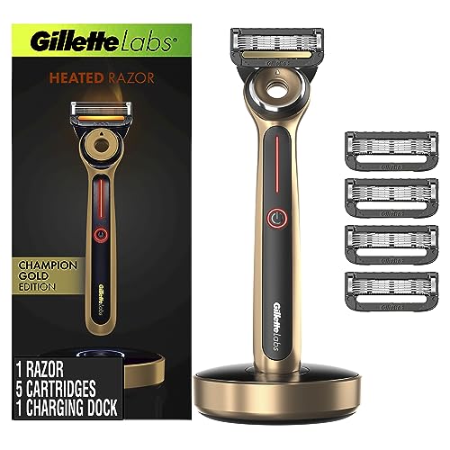 Gillette Labs Heated Razor Gold Edition - 1 Handle, 5 Blade Refills, 1 Charging Dock