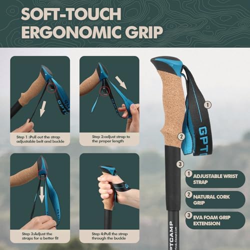 GPTCAMP Walking Sticks,Trekking Poles Collapsible Hiking Poles,Lightweight Folding Travel Walking Pole for Men Women,2pc Adjustable Hiking Stick with EVA Foam Grips for Backpacking
