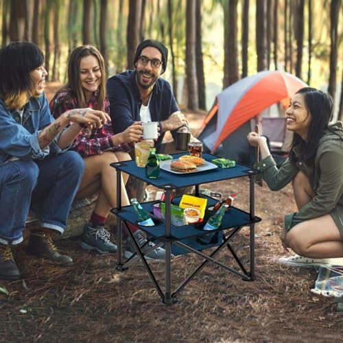 Folding Camping Table,Beach Tables for Sand Foldable,Camp Table,Comes with 4 Cup Holders and Storage Bags,Quick Unfolding and Folding,Suitable for Camping