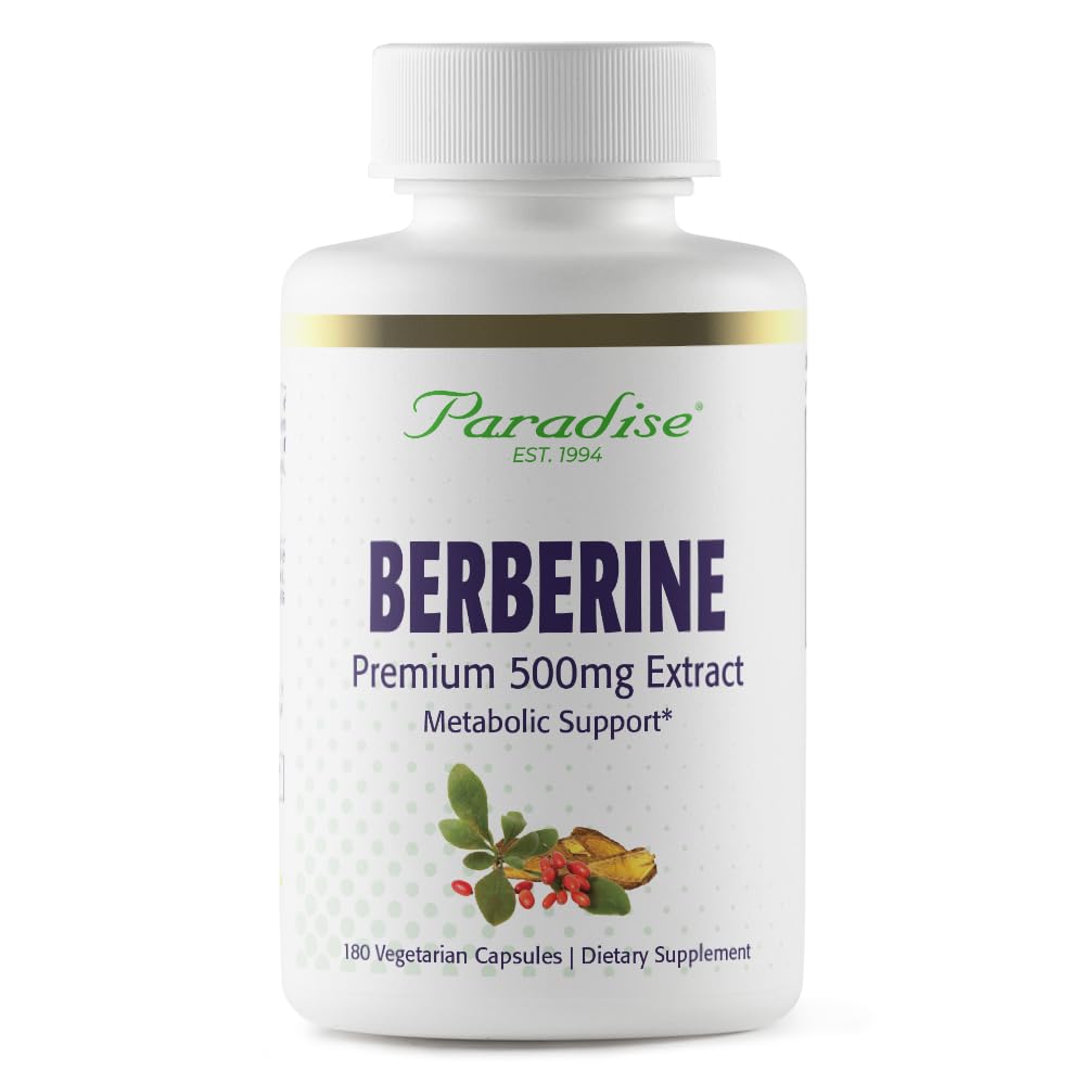 Paradise Herbs, Berberine Extract, 500 mg, Pure & Potent Berberine Supplement, Vegan, Non-GMO, Gluten Free, 180 Vegetarian Capsules
