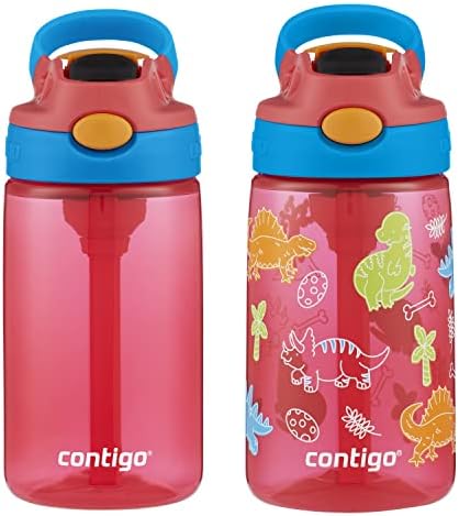Contigo 14oz Kids Cleanable Water Bottle with Silicone Straw and Spill-Proof Lid, 2-Pack in Watermelon & Dinos, Dishwasher-Safe