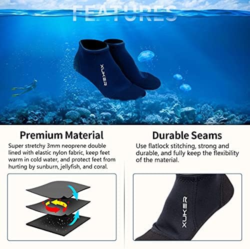 XUKER Neoprene Water Socks 3mm, Sand Proof Beach Volleyball Socks Water Shoes Diving Boots for Outdoor Water Sports