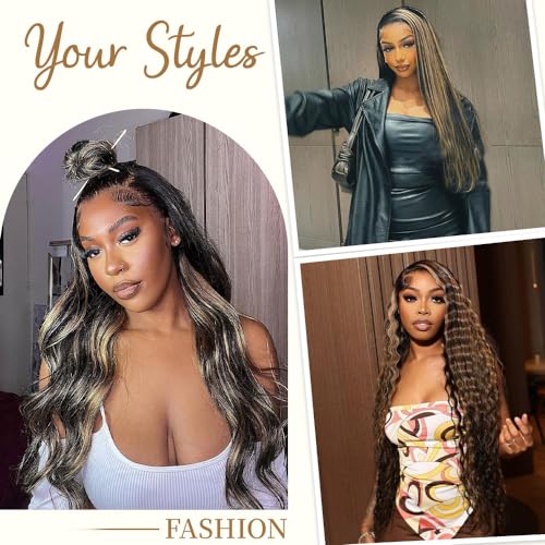 Highlight Lace Front Wig Human Hair Pre Plucked 26 Inch 1B/27 Ombre Wig Human Hair 13x4 Body Wave Lace Front Wigs Human Hair 200% Density Colored HD Glueless Wigs