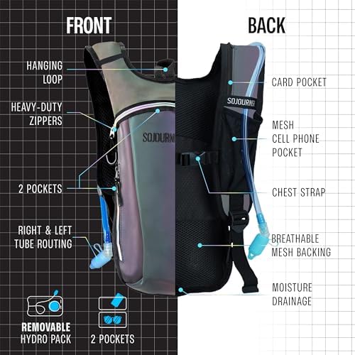 Sojourner Rave Hydration Pack - Hydration Backpack - Hydropack with 2L Bladder - Water Backpack for Festivals, Hiking, Running, Biking and More