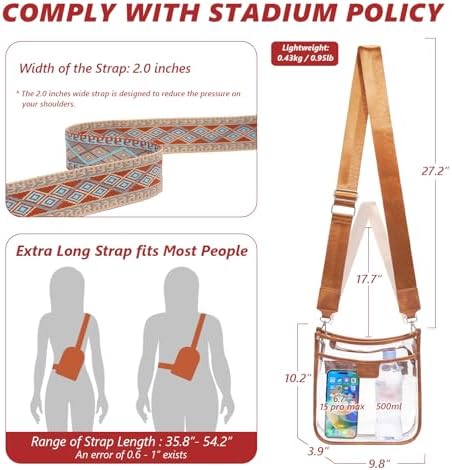 3 Pockets Large Clear Bag for Stadium Events with 2 Long Straps Purse for Women Crossbody Bag Concert Stadium Approved
