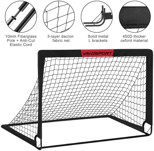 Kids Soccer Goals for Backyard Set - 2 of 4' x 3' Portable Soccer Goal Training Equipment, Pop Up Toddler Soccer Net with Soccer Ball, Soccer Set for Kids and Youth Games, Sports