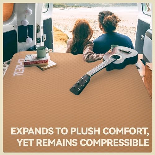 UPWELL Self Inflating Sleeping Pad 4.5" Thickness Camping Mattress with Solid Foam Portable Fast Inflation for Outdoor Double Sleeping Mat Portable Roll Up Bed Brown&Black