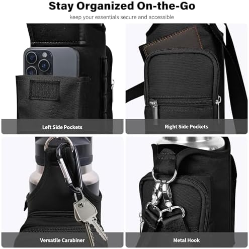 icolor Magnetic Gym Bag Water Bottle Carrier Holder with Phone Pockets & Shoulder Strap,5 Built-in Magnets Gym Bottle Pouch Sleeve,Magnetic Bag Gym Accessories Organizer for Men Women