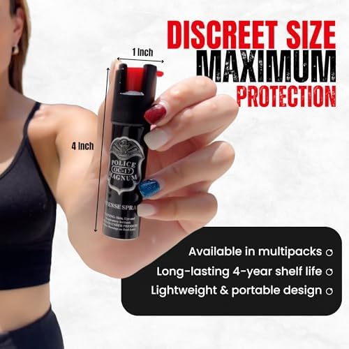 Police Magnum Compact Pepper Spray Self Defense- Tactical Maximum Heat Strength OC- Small Discreet Carry Canister- Made in The USA
