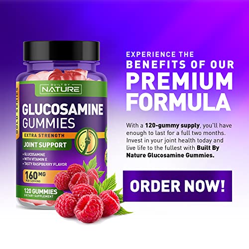 Glucosamine Gummies with Vitamin E - Advanced Joint Support Gummy Supplement, High Potency Antioxidant & Inflammatory Response, Comfort for Back, Knees, Hands, Non GMO, 120 Extended Delivery Gummies
