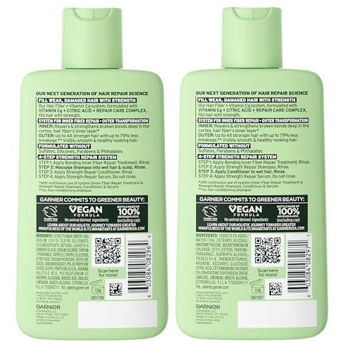 Garnier Fructis Hair Filler Strength Repair Shampoo and Conditioner Set with Vitamin Cg, Weak Hair Care, 10.1 Fl Oz, 2 Items, 1 Kit