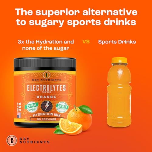 KEY NUTRIENTS Multivitamin Electrolytes Powder No Sugar - Tangy Orange Electrolyte Powder - Endurance & Energy Supplement - Hydration Powder - No Calories - 90 Servings - Made in USA