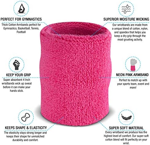 Suddora Arm Sweatbands, Absorbent and Breathable Thick Cotton Bands for Working Out, Gymnastics, Basketball, Tennis, and Football, Multiuse 4-inch Wristbands for Costumes and Cosplay
