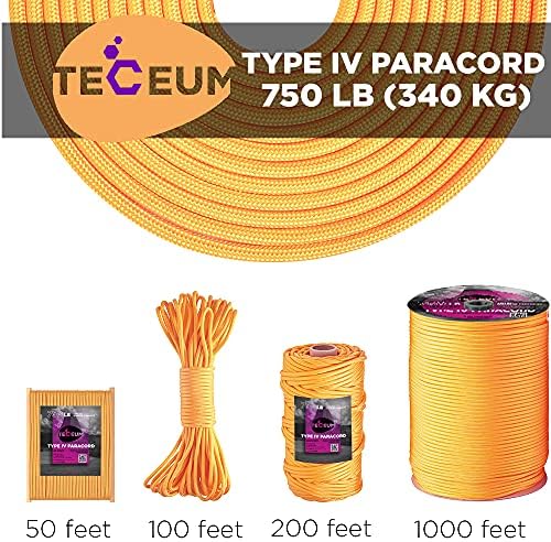 TECEUM 5/32" Paracord Rope 1000 – 1000ft / 200ft / 100ft / 50ft – Tactical Parachute Cord 4mm – 45+ Colors – Nylon String for Survival & Camping Gear – Stripe Cord for Survival – Utility Rope