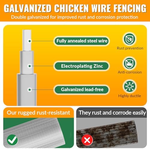 Hardware Cloth 1/4 inch 48 x 100 ft Galvanized Chicken Wire Fencing 23 Gauge Heavy Duty Hot Dip Galvanized Wire Fence Roll for Chicken Poultry Coop, Animal, Fencing,Garden Protection
