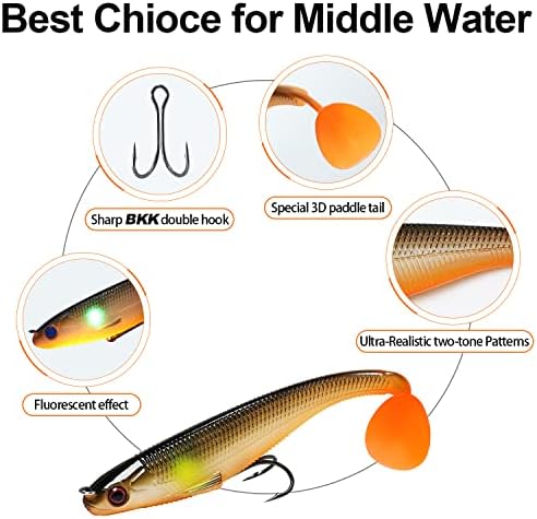 TRUSCEND Pre-Rigged Soft Fishing Lures, Well-Made Easy Catching Lures for Family Fishing, Great Action Swimbaits with Spinner, All-Conditions Fishing Gear for Bass Trout Walleye, Crappie Fishing Jigs