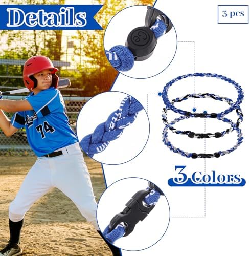 Junkin Baseball Necklaces Three Braided Rope Titanium Necklace for Team Gifts Boys Men Player Softball Fans Sports