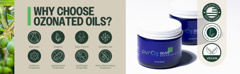 PurO3 Ozonated Olive Oil – Pure, Natural, Organic Skincare for Face & Body – Oxygenated Healing Lotion, Moisturizer & Beauty Cream in a Glass Jar – O3 Therapy Salve, 2 oz