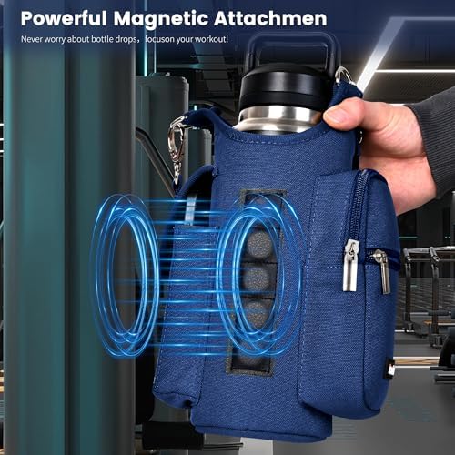icolor Magnetic Gym Bag Water Bottle Carrier Holder with Phone Pockets & Shoulder Strap,5 Built-in Magnets Gym Bottle Pouch Sleeve,Magnetic Bag Gym Accessories Organizer for Men Women
